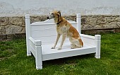 Dřevěná postýlka pro psa v bílé barvě
