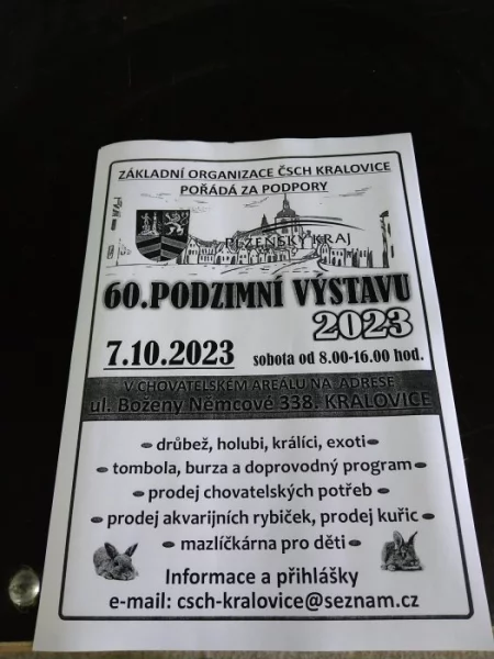 ČSCH Kralovice pořádá výstavu králíků holubů drůbeže a exotického ptactva