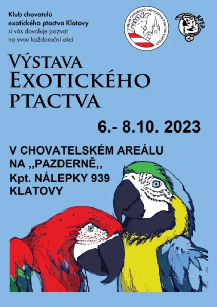 Výstava exotického ptactva Klatovy 6.-8.10.2023