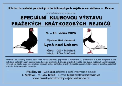 Speciální výstava Pražských krátkozobých rejdičů 9. - 10. 1. 2026