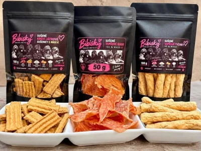 Ochutnávkový box pro psy Bibisky – 3 druhy pamlsků, 250 g