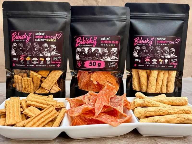 Ochutnávkový box pro psy Bibisky – 3 druhy pamlsků, 250 g